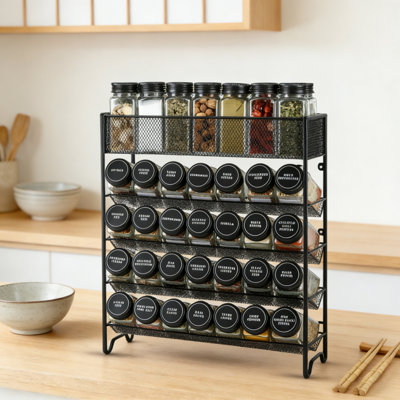 28-Jar Spice Rack Organizer Set With Labels, Funnel & Chalk Pen For Kitchen, Cabinet Or Wall Mount