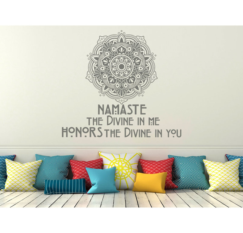 Décalcomanie murale décoration mandala Namaste, Argent métallique