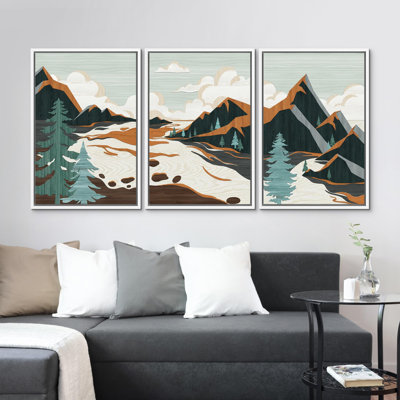 «Sun Mountain Landscape Nature Wilderness Modern Art Boho Decor Colorful Chic Living Room» 3 pièces