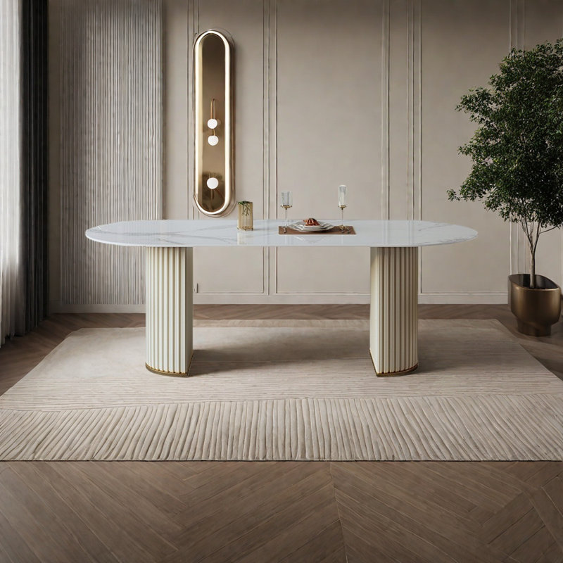Table de salle à manger ovale moderne, style crème luxueux, H 29,5 po x L 55,1 po x l 31,5 po