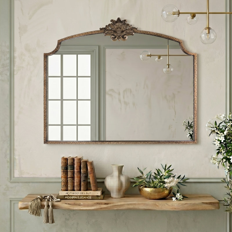 Lindon Arched Iron Wall Mirror, 29" x 36", Antique Gold
