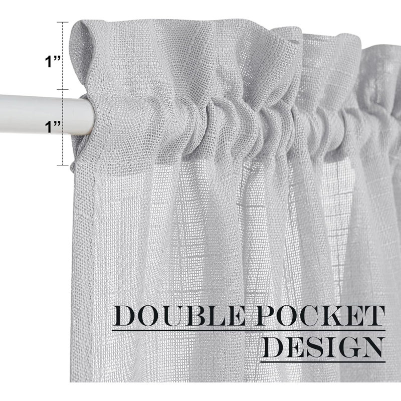 Linen Door Curtains, Dual Rod Pocket Semi Sheer Sidelight French Door Curtains for Kitchen Glass with Tieback for Privacy Protection, 1 Panel