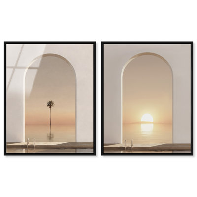 Coastal Window Set High-Gloss Frameless Acrylic Glass Wall Art Landscape & Nature Print by Oliver Gal, Ready to Hang, 16 x 20