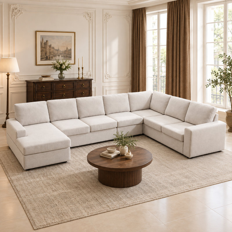 Oversized 7-Seater Modular Sectional Sofa,U Shaped Cloud Couch With Chaise