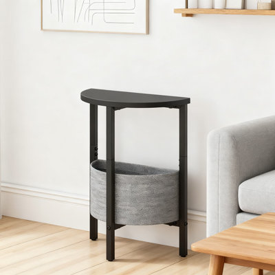 Modern Half Moon Side Table Set Of 2 With Storage Baskets, Tall Accent End Tables For Living Room And Bedroom, Space-Saving Round Coffee And Bedside Nightstand