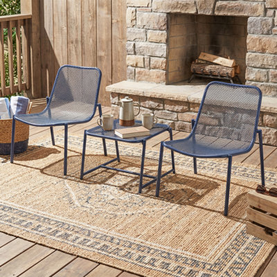 Outdoor 3-Piece Conversation Set with 2 Mesh Chairs and 1 Side Table