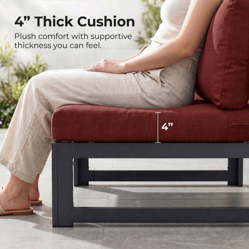 Ensemble de conversation modulaire d'extérieur en aluminium pour 8 personnes avec table de foyer et coussins Anevaeh, Noir