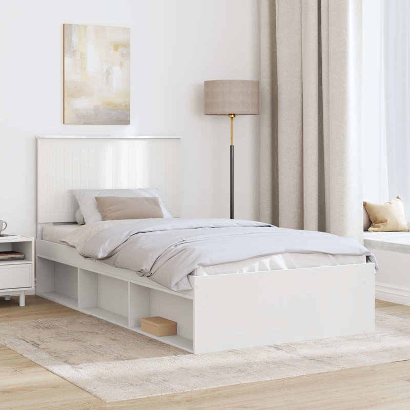 Solid Wood Bed, White, 100 x 200cm