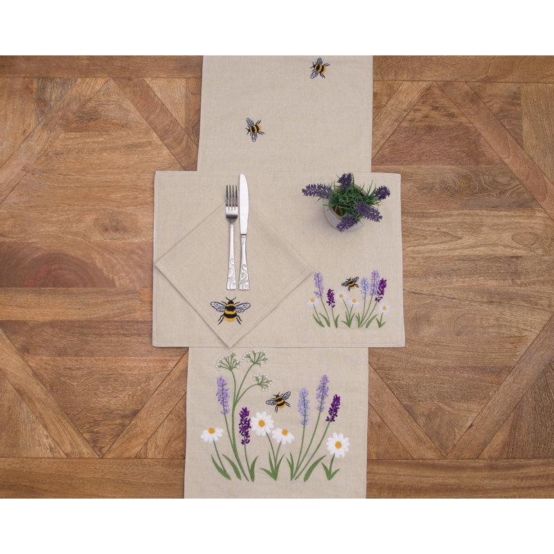 Lavender & Bee Garden Embroidered Table Runner