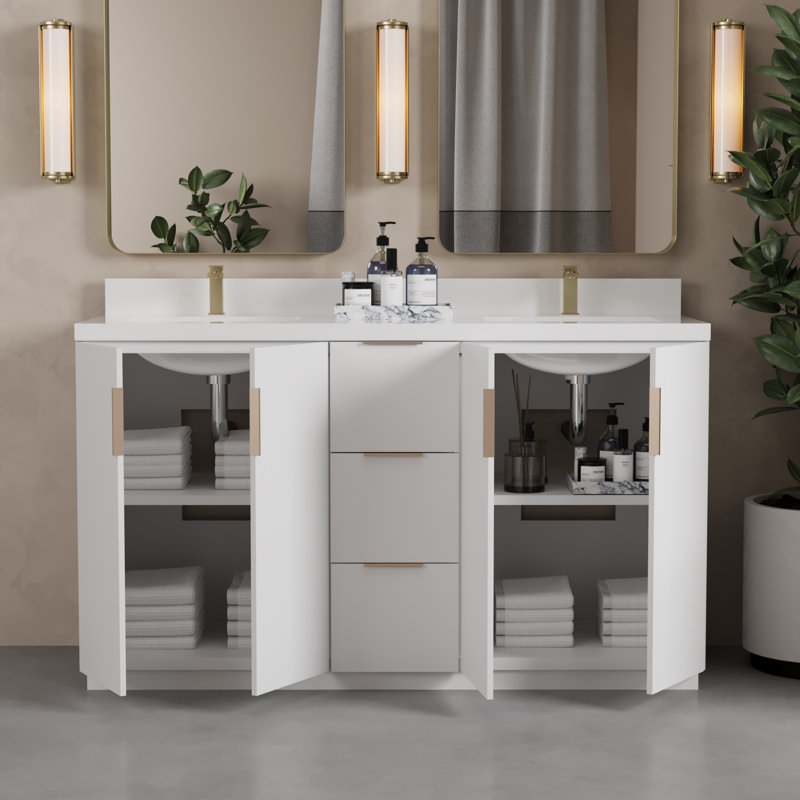 Meuble-lavabo double Varnam, 63", Blanc