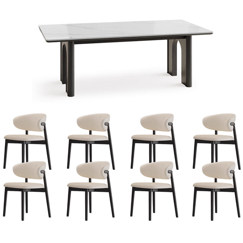 Modern Simple Rock Slab Ash Dining Table Set, 29.52"H x 78.74"L x 31.49"W