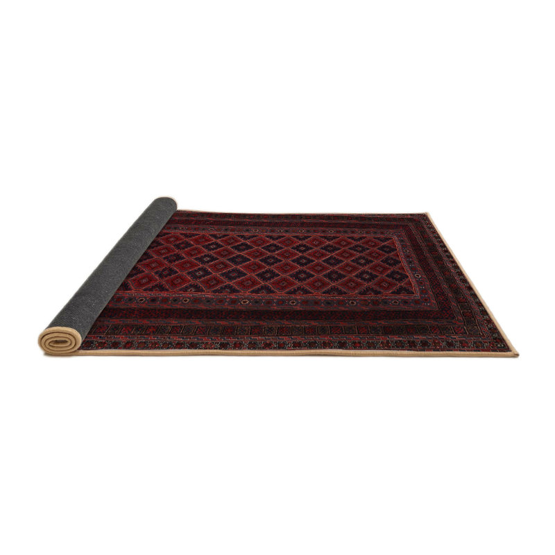 Tapis de zone rouge/brun/noir contemporaine, Rond 8 pi