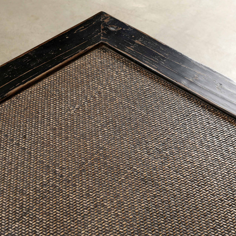 Milo Square Coffee Table with Rattan Top Distressed Blackwash 50x50x19H