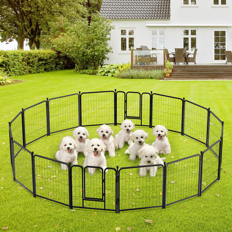 16 Panel Steel Exercise Pen With Door, 24" H x 373.8" W x 373.8" D