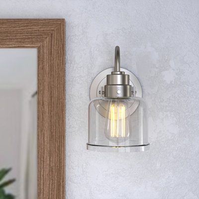 Juliann 1-Light Dimmable Steel Wall Sconce with Clear Striped Glass Shade 