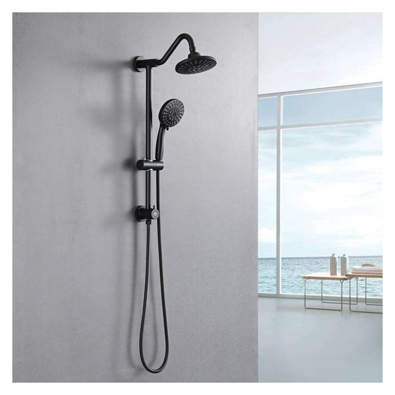 Matte Black 6 Inch Rain Shower Head with Handheld Shower Head - 5 Function Adjustable Height Bathroom Rain Shower System