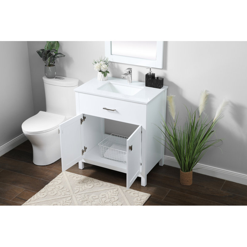 Harrison 30'' Single Bathroom Vanity with Engineered Marble Top, White
