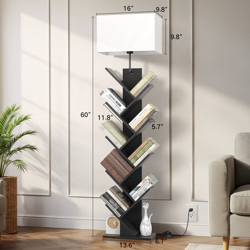 Bookcases With Led Light And Remote Control, 9-Tier Column Floor Lamp, Black