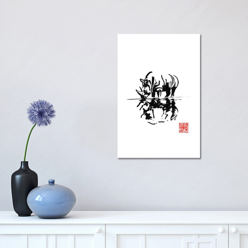 Rhinoceros by Péchane - Painting on Canvas, 30.48 cm H x 45.72 cm W, Wrapped Canvas