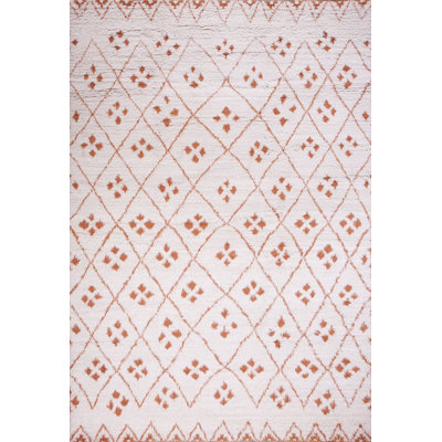 Tapis ivoire / orange en laine noué à la main de conception unique 9 pi x 12 pi
