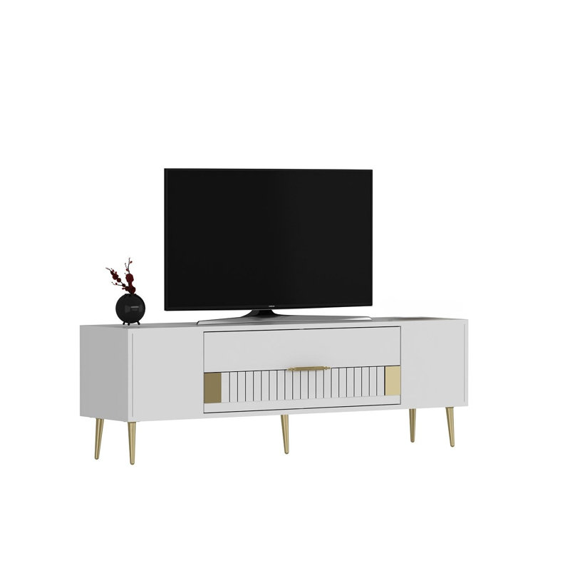 Olivia TV Stand, White/Gold, 150cm