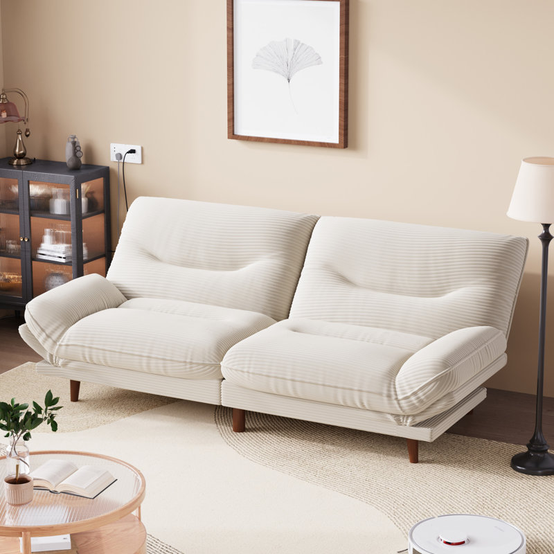 65" FUTON And FUTON Bed, Beige Corduroy