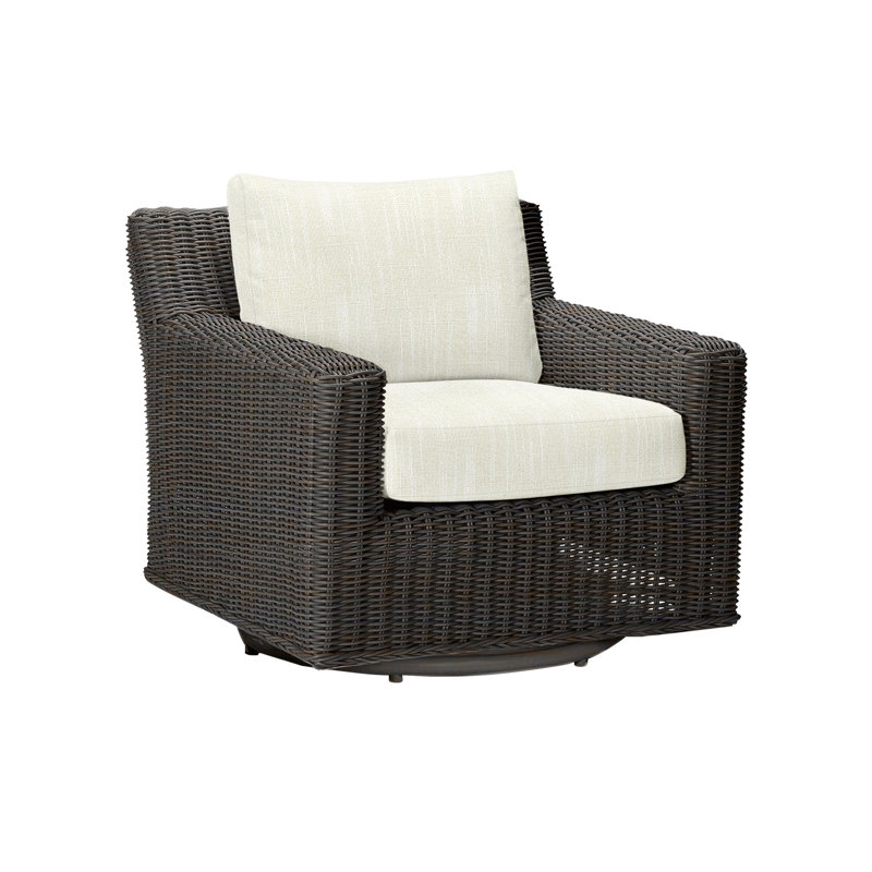 Fauteuil rotatif tissé rustique et haut-parleur noir Noyer, Pas de soudure, InsideOut® Rollo ‑ lin crème, Noir noyer