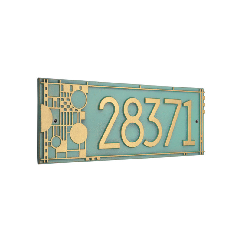 Frank Lloyd Wright Coonley, plaque moderne, standard, 1 ligne, Doré, Oui, Bronze, vert-de-gris