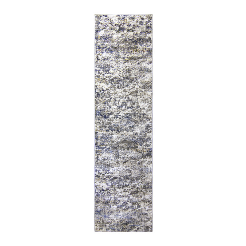  Barga Madge Gray/Blue/Ivory Distressed Modern Abstract Indoor Area Rug, Runner 2'2" x 8'