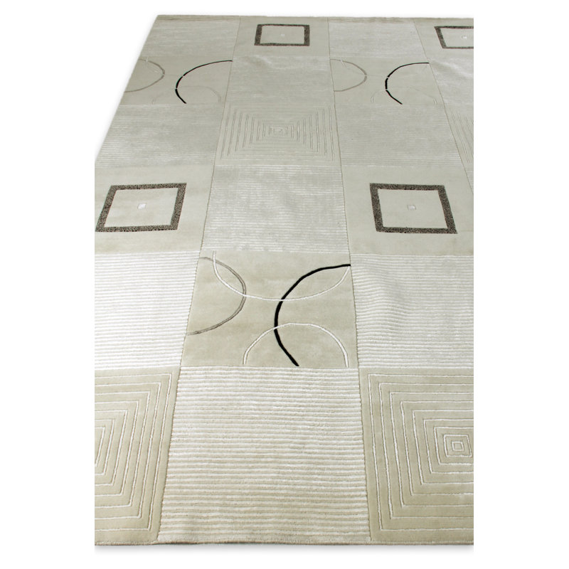Super Tibetan hand-knotted Wool/Bamboo Silk Ivory Area Rug