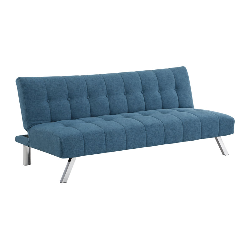 Canapé-lit double à dossier capitonné Sawyer, Polyester bleu, 100% polyester