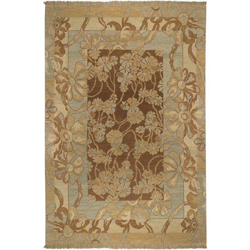 Tapis brun clair / ivoire en laine noué à la main Mathilda, Rectangle 4 pi x 6 pi