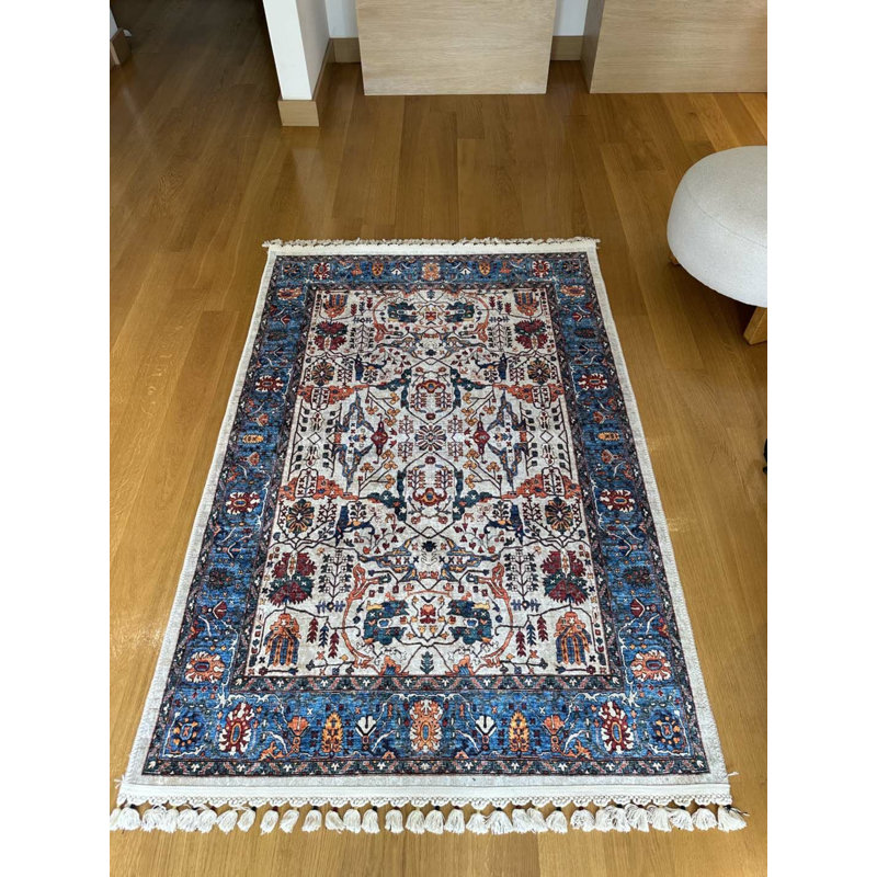 Coton imprimé marine marocain Toscana Tapis chenille antidérapant, Rectangle 6 pi 7 po x 11 pi 6 po
