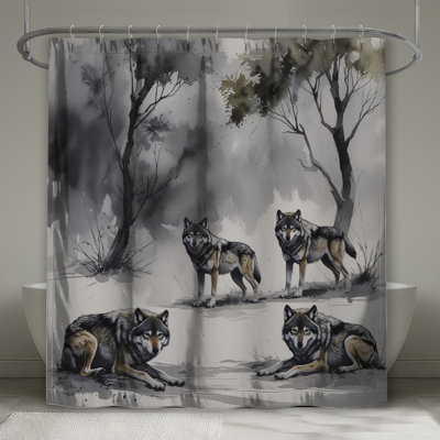 Gray Wolves In Forest Shower Curtains Extra Long