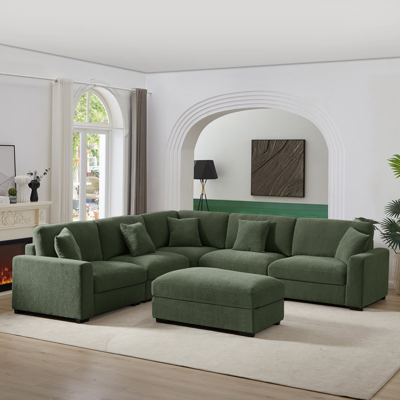 Canapé modulaire réversible revêtu de 6 sièges, Dark Green 100% Polyester, 36.2" H x 124.4" W x 124.4" D