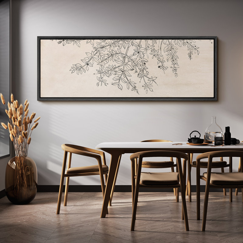 Rustic Sketch " Botanical Sketch Delicate Floral And Leaves Line Drawing Modern Art Calm Warm Extra Large Pictures ", Black