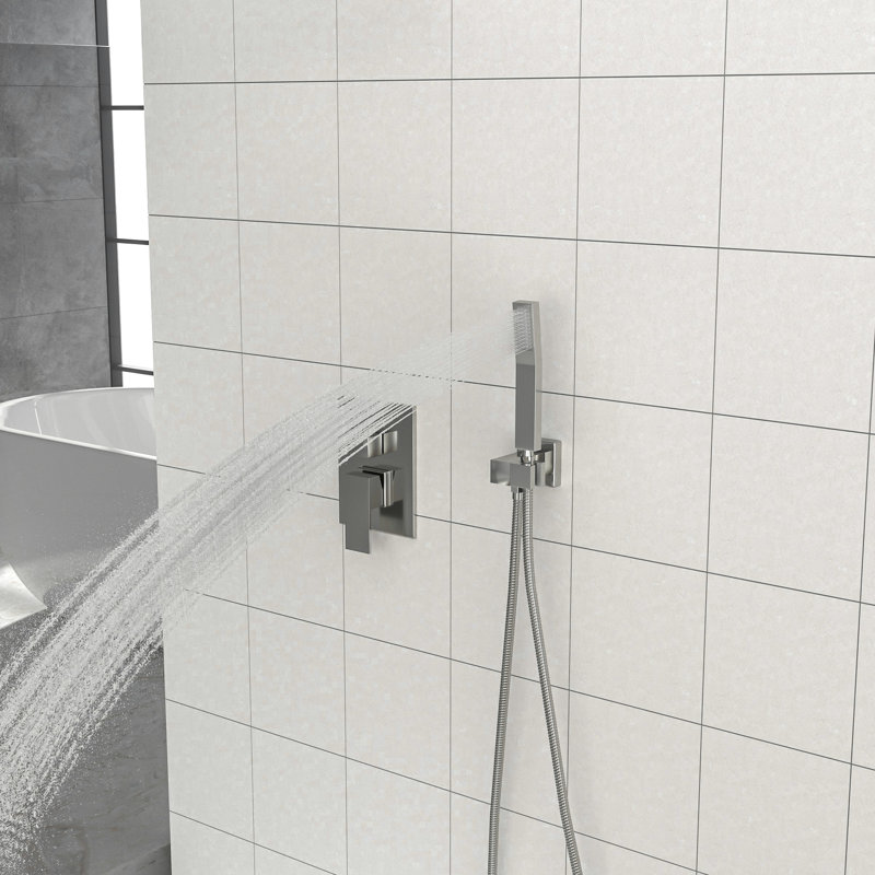 Douche double murale 12 po 12 po avec finition nickel brossé, Nickel brossé