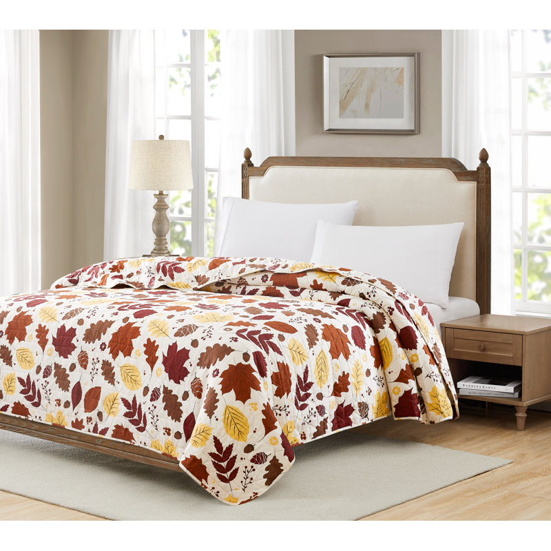 Harvest Fall Pumpkins Acorns Microfiber Quilt, King Quilt, Harvest Acorns