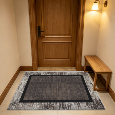 Tapis brun moderne à bordure moderne pour le salon, doux et confortable, convient à toutes les saisons, facile à entretenir, tapis de sol intérieur lavable à la machine, sous la table de la ferme convenant à la chambre à coucher, à la salle à manger, au bureau, au balcon et au patio