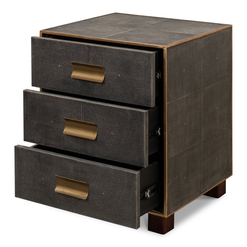 Table de chevet 3 tiroirs Shagreen, Gris antique