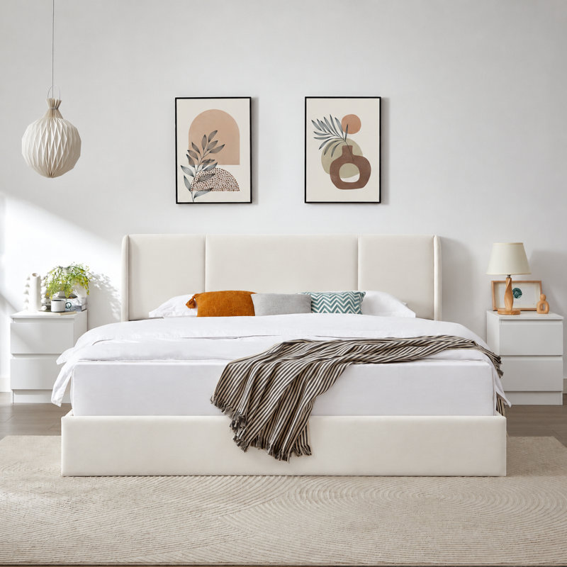 Lit plateforme tapissier Coletti, Très grand lit, Taupe