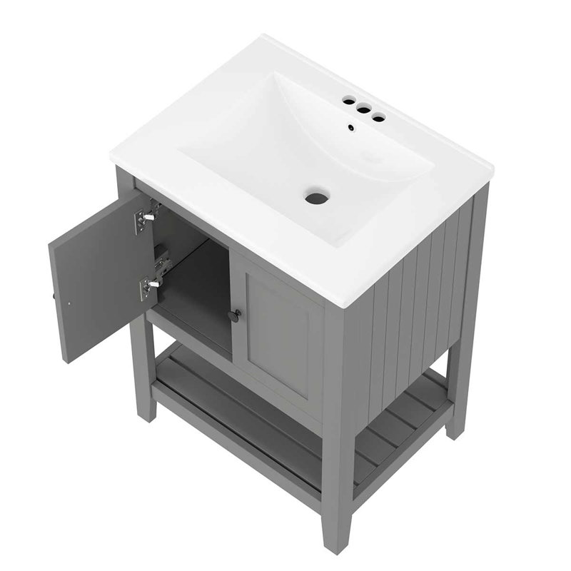 Meuble-lavabo moderne élégant de 24 po avec meuble-lavabo en céramique élégant et tablette ouverte, Gris