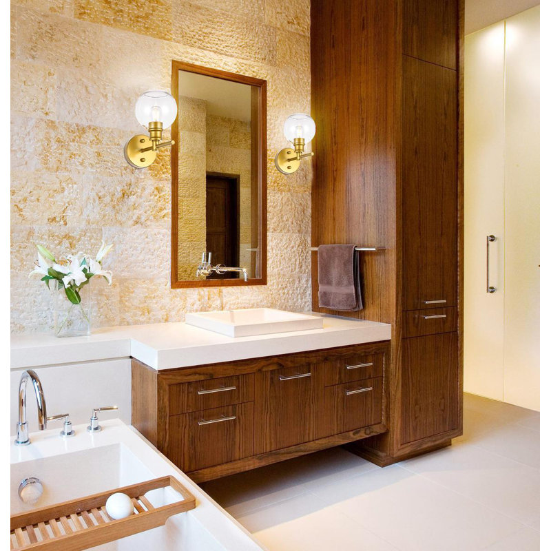 Drinkard Dimmable Bath Sconce, Clear, Brass