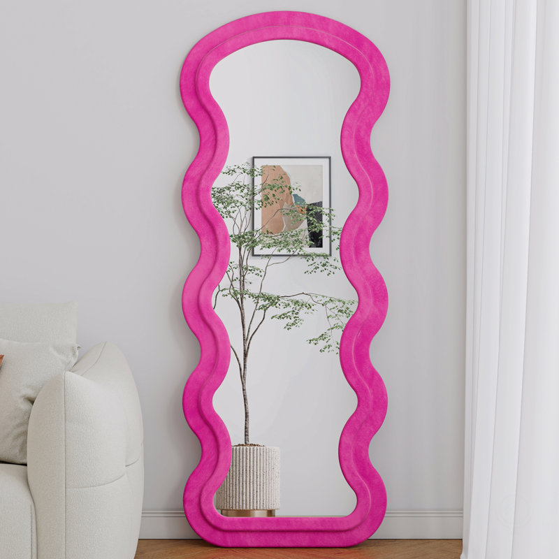 Full Length Wave Rose Floor Mirror  For Bedroom Living Room Hanging Or Against The Wall, Rose