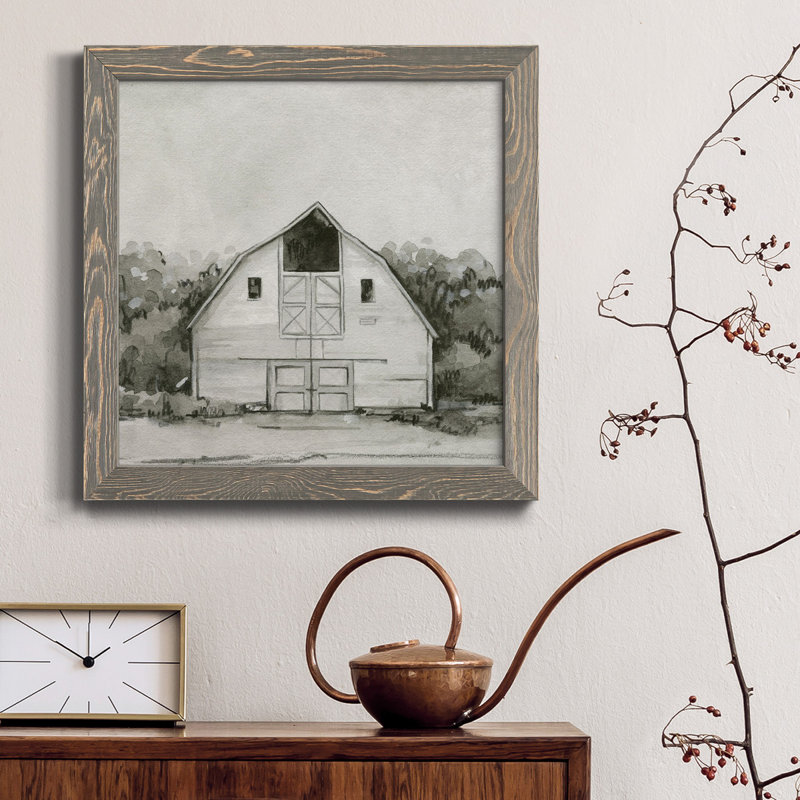 " Solemn Barn Sketch III ", Grey, 34.5" H x 34.5" W x 1" D