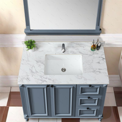 Dessus de meuble-lavabo 43 po x 22 po, comptoir en pierre frittée blanc Carra