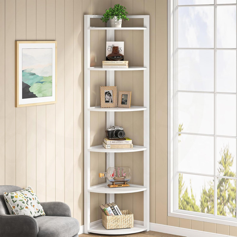 Bibliothèque de coin 70,87 pouces de hauteur à 6 niveaux pour un rangement et un décor efficaces dans les salons et les bureaux