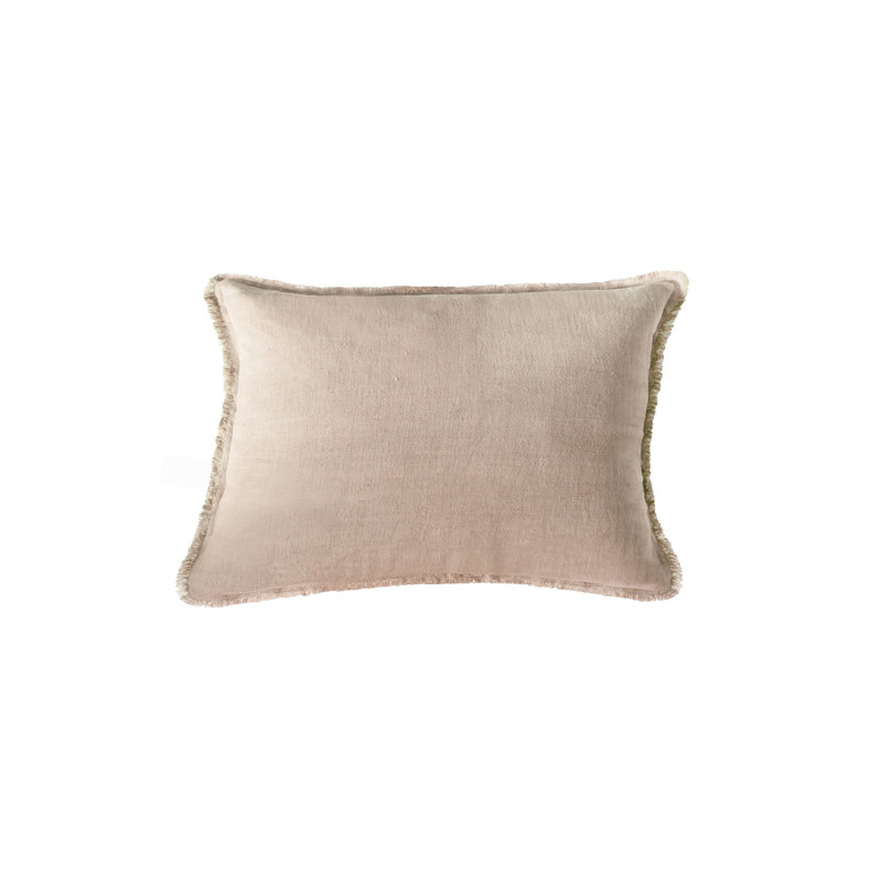 Fringed Linen Reversible Throw Pillow, Beige