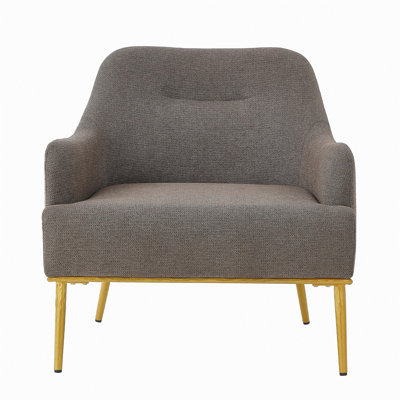 Modern Accent Chair Upholstered Armchair Single Sofa Chair with Curved Backrest and Gold Metal Legs for Living Room, Bedroom or Reading Corner, Brown