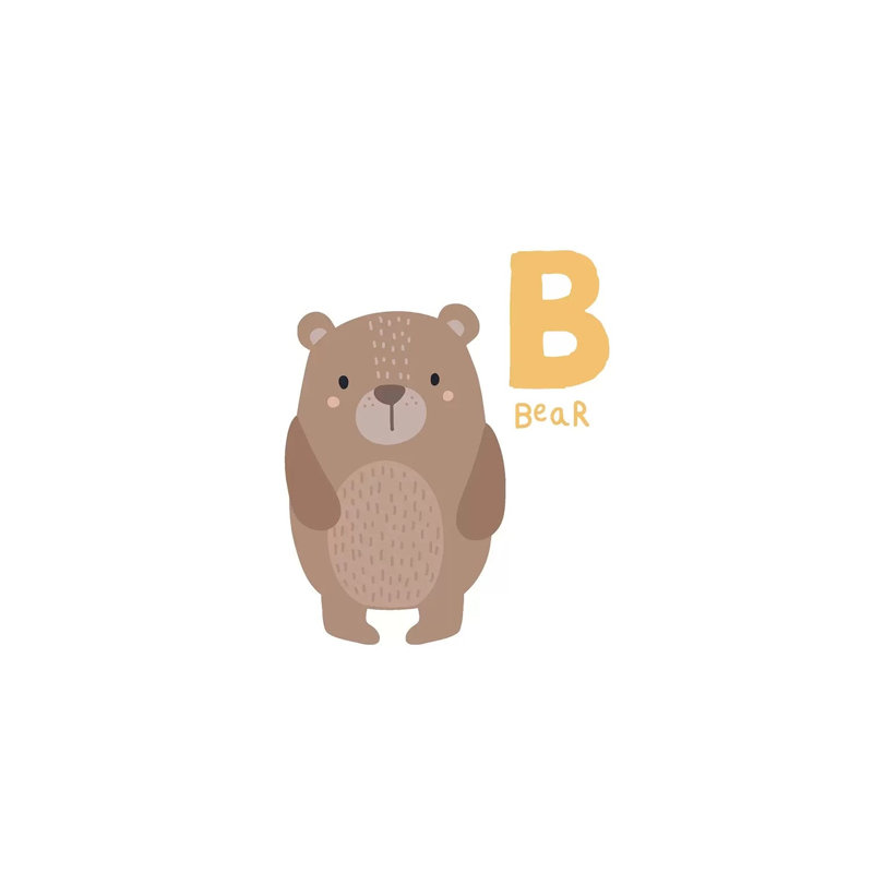 Animal Alphabet B - impression d'art graphique, H 26 po x l 18 po x 1,5 po, Toile tendue, Pas de tapis